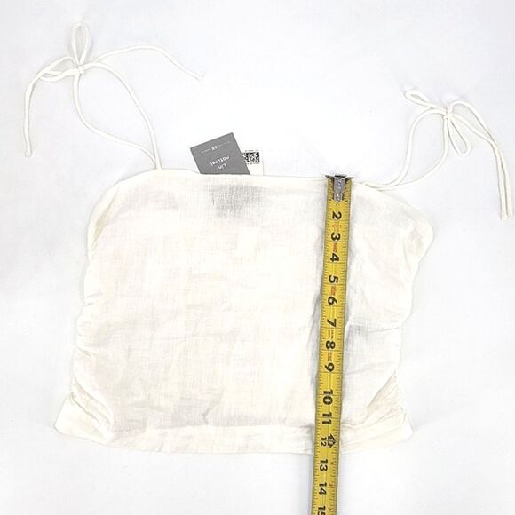 H&M Linen Crop Top Cami Women Size Medium Off White Tie Shoulder Straps Smocked - Picture 4 of 6